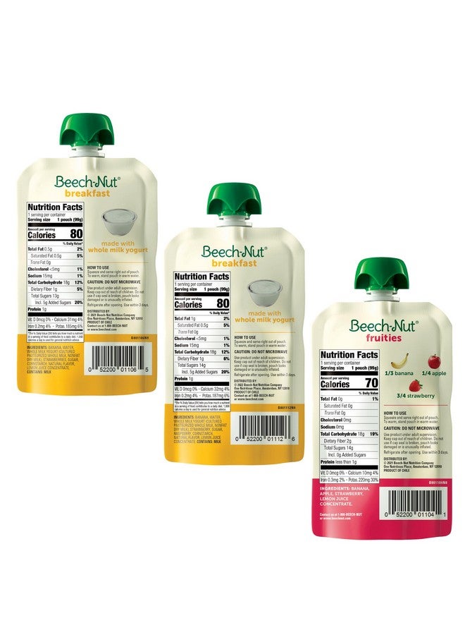 Beech-Nut Toddler Food Breakfast Pouches Variety Pack, NEW Breakfast Favorites Fruit & Yogurt Purees Variety Pack, 3.5 oz (18 Pack) - Image 1