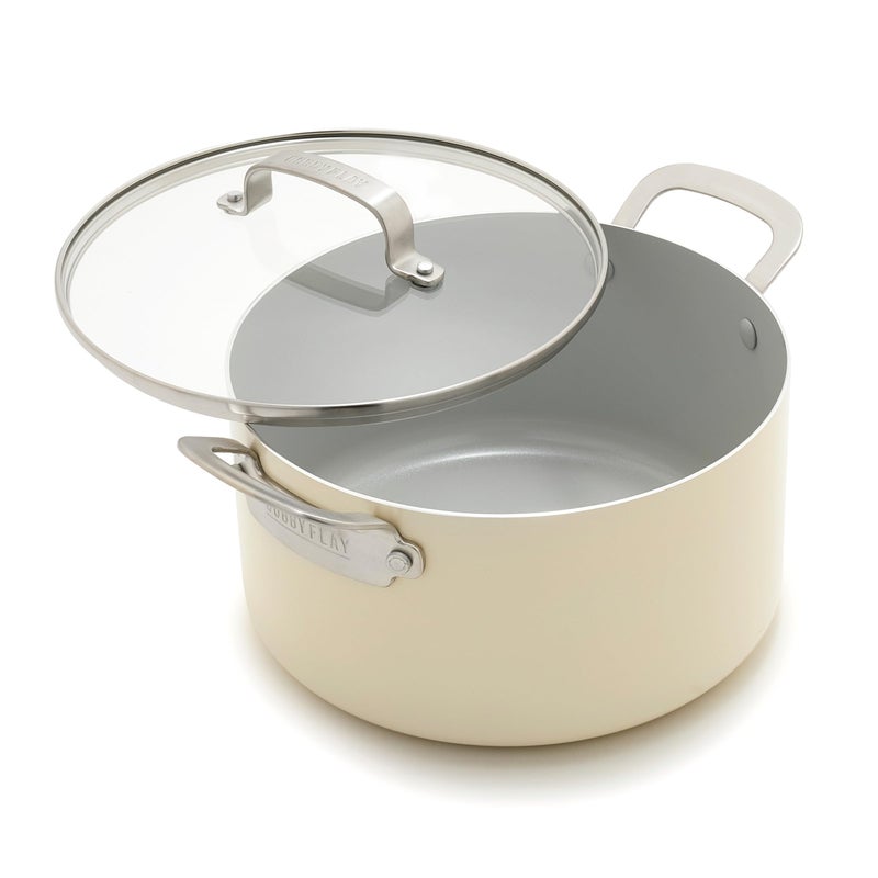 GreenPan x Bobby Flay 6QT Stockpot with Glass Lid PFASFree Diamond Ceramic Nonstick Pot Induction Suitable Easy Clean Dishwasher Oven Safe Quick Heating Pasta Soups Cream