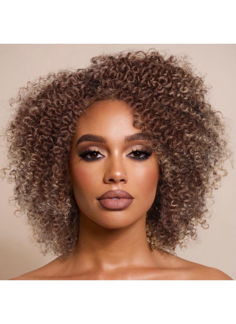 Fancy Hair Fancy Hair Short Kinky Curly Wigs Brown Side Part Afro Wigs for Black Women Synthetic Yanky Twist Out Wig Natural Hairstyle for Daily Use T3027 