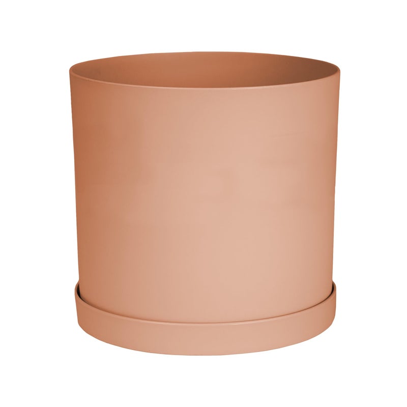 Bloem Mathers 10" Muted Terra Cotta Round Modern Resin Garden Planter Pot with Drainage Holes and Removable Saucer Tray Included - Image 1