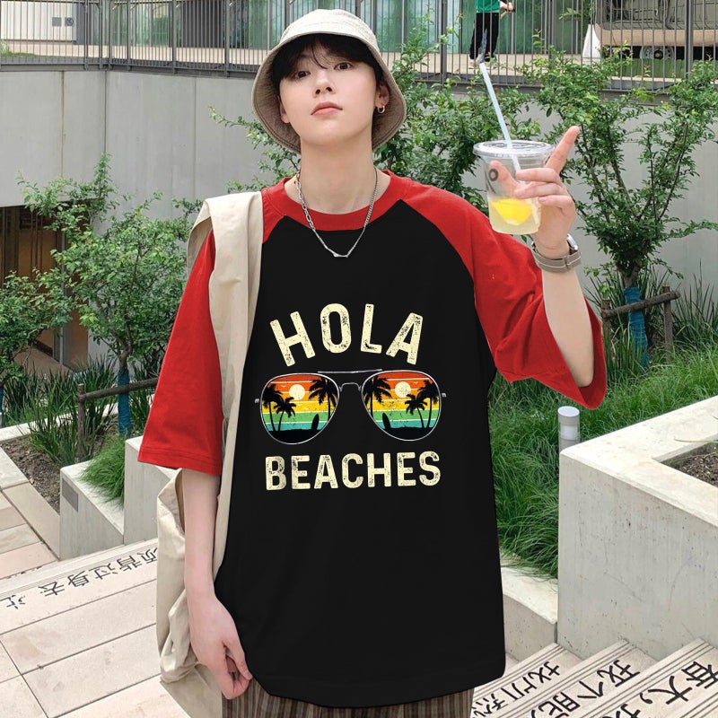 2023 independence day men's Raglan short sleeve letter summer coconut tree 3/4 sleeve Raglan round neck short sleeve t-shirt - Image 2