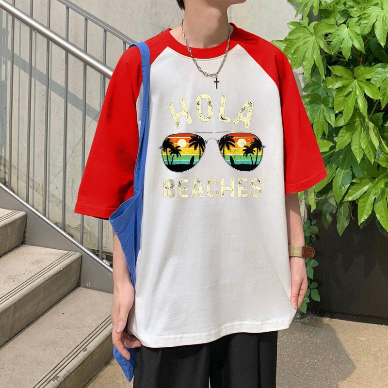 2023 independence day men's Raglan short sleeve letter summer coconut tree 3/4 sleeve Raglan round neck short sleeve t-shirt - Image 4