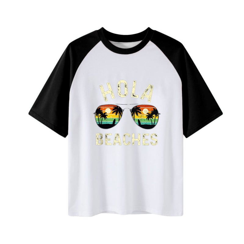 2023 independence day men's Raglan short sleeve letter summer coconut tree 3/4 sleeve Raglan round neck short sleeve t-shirt - Image 1