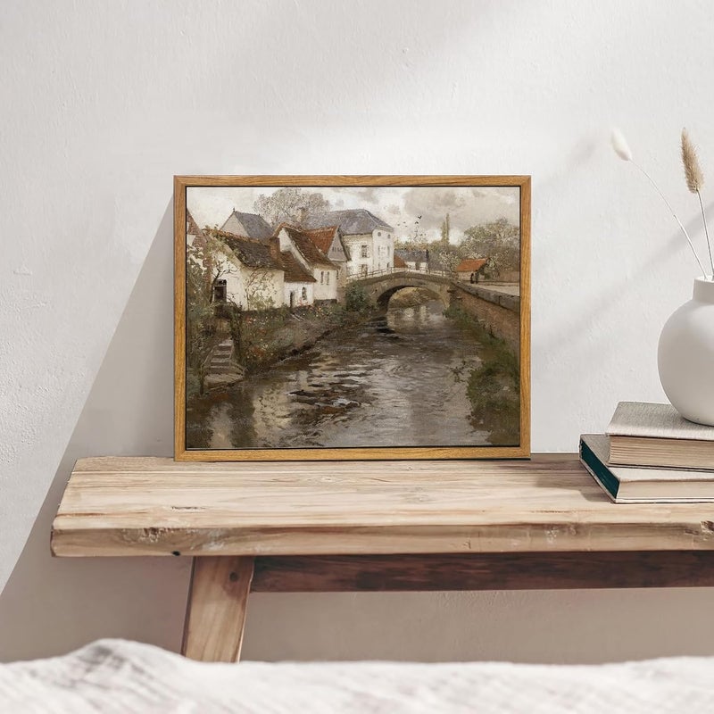 KBKBART Care processed raw material Vintage Wall Art, Retro European Village Country Framed Canvas Art Prints Painting Farmhouse Decor, Rustic Impressionism Scenic Landscape Wall Decor for Bathroom, Bedroom Living Room, Vintage Flexible sizing options - Image 3