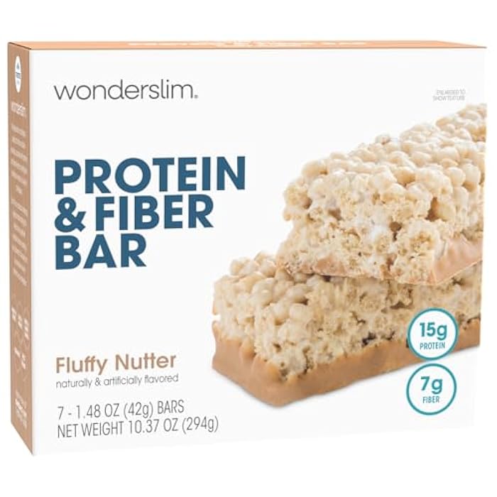 Wonderslim High Fiber Protein Bars, Fluffy Nutter | 15g Protein, 7g Fiber | Low Sugar, Low Carb | Healthy Indulgence | Satisfying, Supports Energy & On-the-Go Convenience, 7 Pack - Image 1