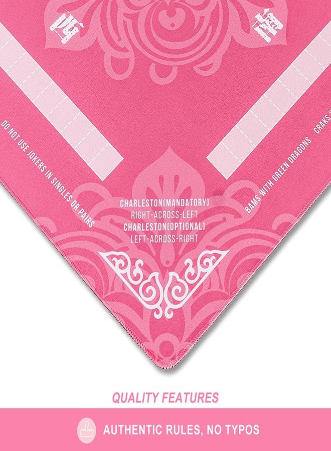 TANSOREX Mahjong Mat for Table with Printed American Rules & Carry Bag, 32.4x32.4 Inch Non-Slip Silent Tabletop Gaming Mat for American Mahjong & Tile Games (Pink) - Image 3