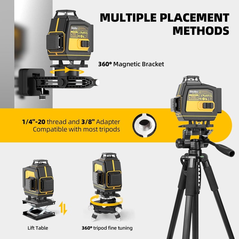 Tomahawk ® HPE-6066 مستوى ليزر أخضر 16 خط احترافي، 4x360° 4D خط عرض ليزر أخضر للبناء، وضع نبض مستوى عمودي/أفقي 360° وجهاز تحكم عن بعد - Image 4