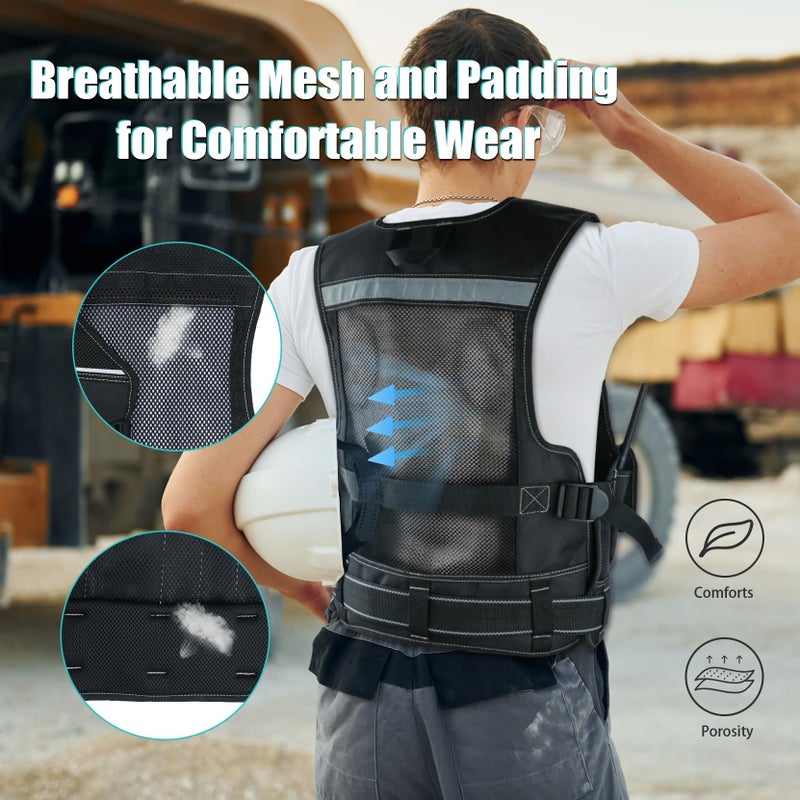 MELOTOUGH Tool Vest for Men with Pouches and Belt, Adjustable Multi-Pocket Safety Tool Vest with Reflective Strips for Carpenter, Electrician, Construction, Plumber (Black) - Image 4