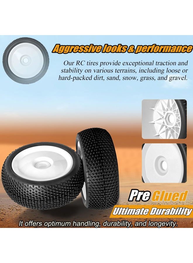 RC Station 4PCS Preglued 17mm hex Wheels and Tires 1/8 Scale RC Buggy RC Tires and Wheels with Foam Inserts 1/8 RC Buggy Tires and Wheels for Typhon, Redcat, Team, Losi, HPI, HPS, 4PCS-White - Image 4