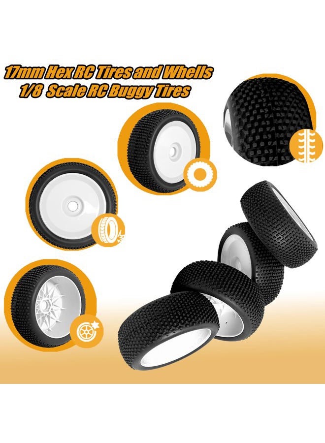 RC Station 4PCS Preglued 17mm hex Wheels and Tires 1/8 Scale RC Buggy RC Tires and Wheels with Foam Inserts 1/8 RC Buggy Tires and Wheels for Typhon, Redcat, Team, Losi, HPI, HPS, 4PCS-White - Image 5