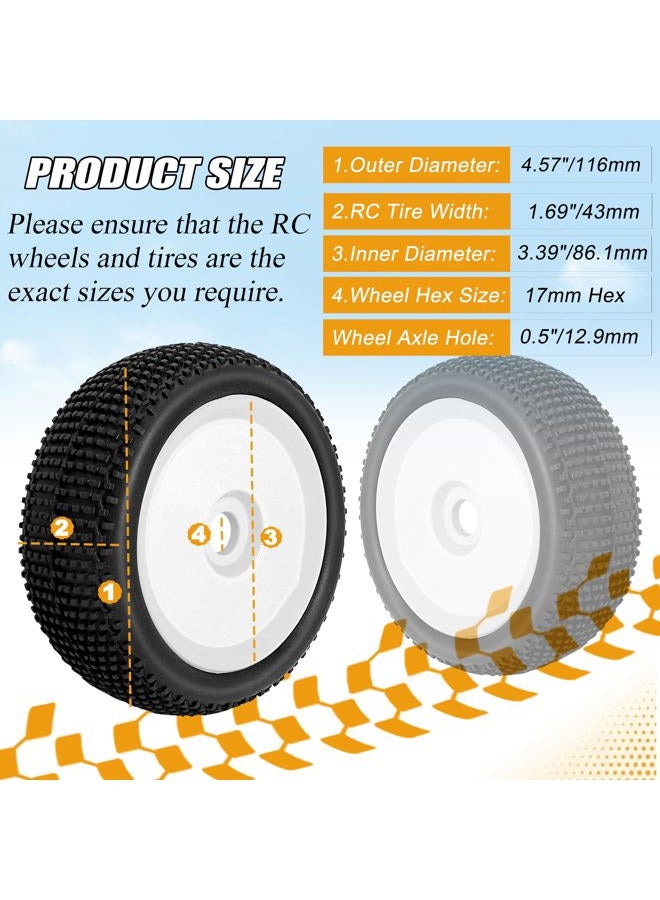 RC Station 4PCS Preglued 17mm hex Wheels and Tires 1/8 Scale RC Buggy RC Tires and Wheels with Foam Inserts 1/8 RC Buggy Tires and Wheels for Typhon, Redcat, Team, Losi, HPI, HPS, 4PCS-White - Image 2