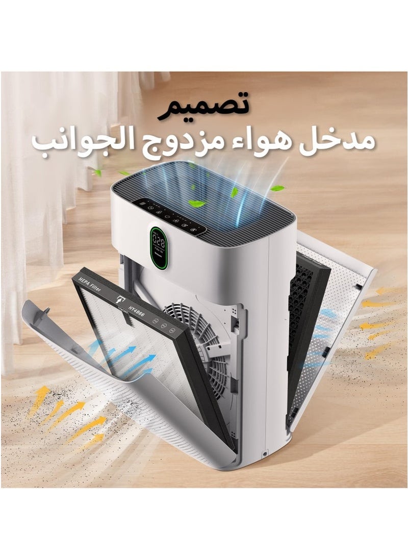 أسيف تنقية هواء للغرف الكبيرة، فلتر HEPA H13، حتى 100 متر مربع/1076 قدم مربع، مع شاشة PM 2.5، مدخل هواء مزدوج الجانب، يزيل 99.97% من شعر الحيوانات الأليفة والغبار والرائحة والبكتيريا، HY4866، أبيض  - Image 3