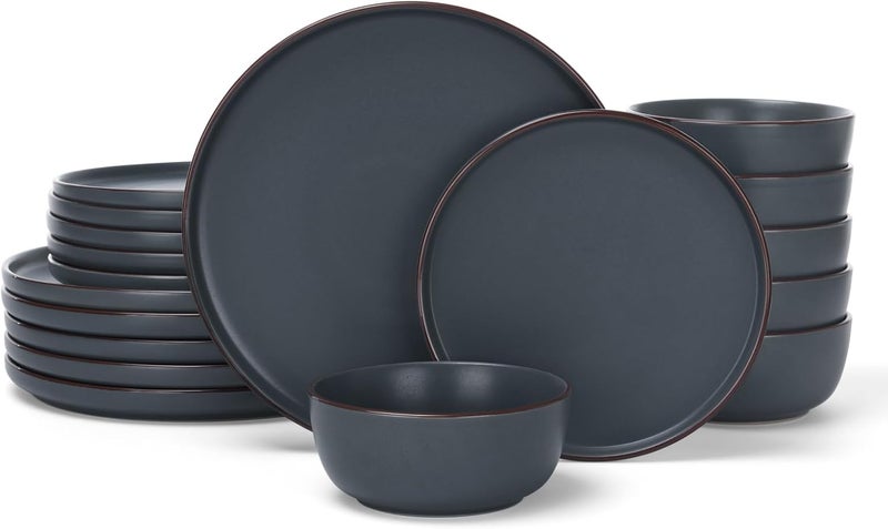 Famiware Mercury Plates and Bowls Sets 18 Pieces Stoneware Dinnerware Sets Dishes Set for 6 Microwave and Dishwasher Safe Charcoal - Image 1
