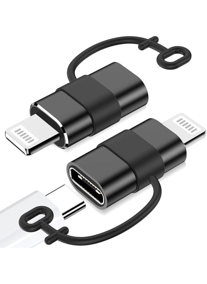 erorex - USB C to Lightning Adapter-2 Pack, 27W PD Fast Charging for iPhone 14/13/12/11,for iPad Pro/Air/Mini,for AirPods,Support Data Sync,Not for Headphone/Audio/OTG,with Anti-Lost Loop, Black - Image 1