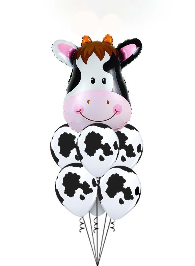 Party Time 7-Pieces Set Animal Balloons, Cow Foil Balloon with Cow Latex Balloons - Safari Themed Party Decoration