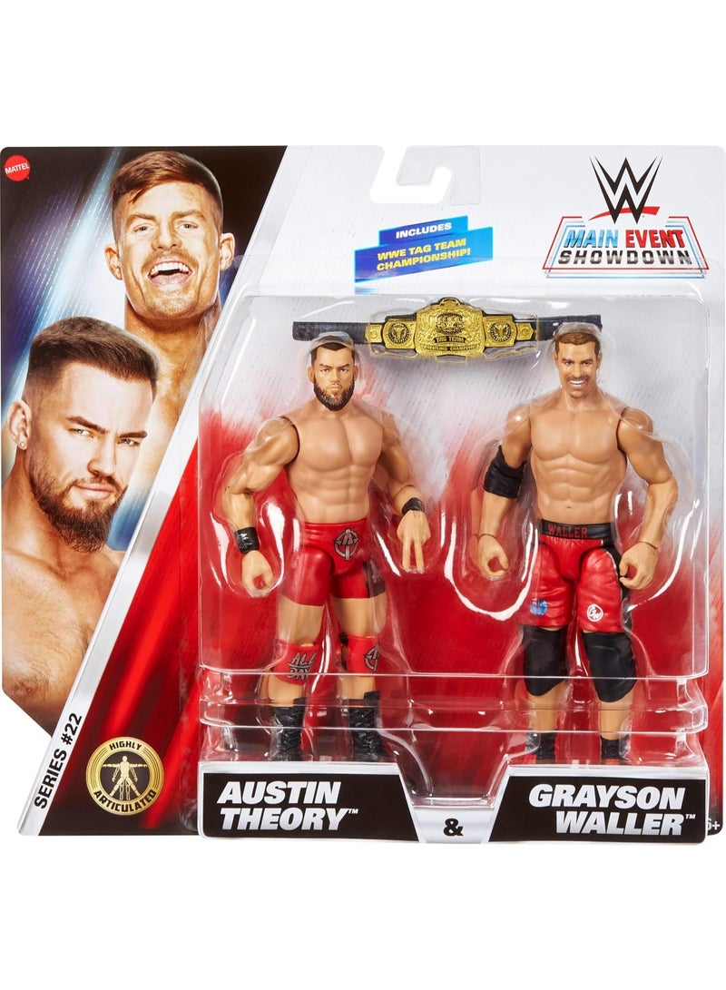 WWE Main Event Showdown 2-Pack Action Figures – Austin Theory & Grayson Waller Collectible Set with Accessory, 6-Inch Figures - Image 5