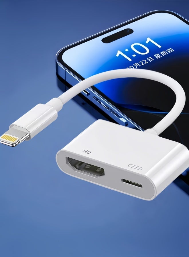 الصفحة الرئيسية محول Lightning إلى HDMI، متوافق مع iPhone 14 و 13 و 12 و 11 و Pro و Max و XS و XR و X و 8 و iPad Mini/Air/Pro - موصل AV رقمي عالي الدقة 1080p للتلفزيون/جهاز العرض/الشاشة - Image 1