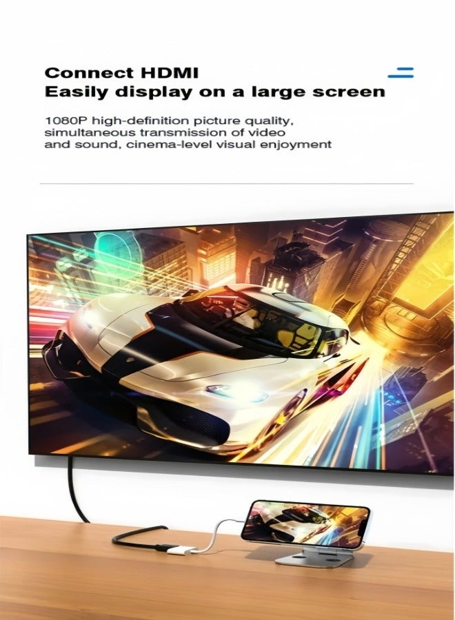 الصفحة الرئيسية محول Lightning إلى HDMI، متوافق مع iPhone 14 و 13 و 12 و 11 و Pro و Max و XS و XR و X و 8 و iPad Mini/Air/Pro - موصل AV رقمي عالي الدقة 1080p للتلفزيون/جهاز العرض/الشاشة - Image 4