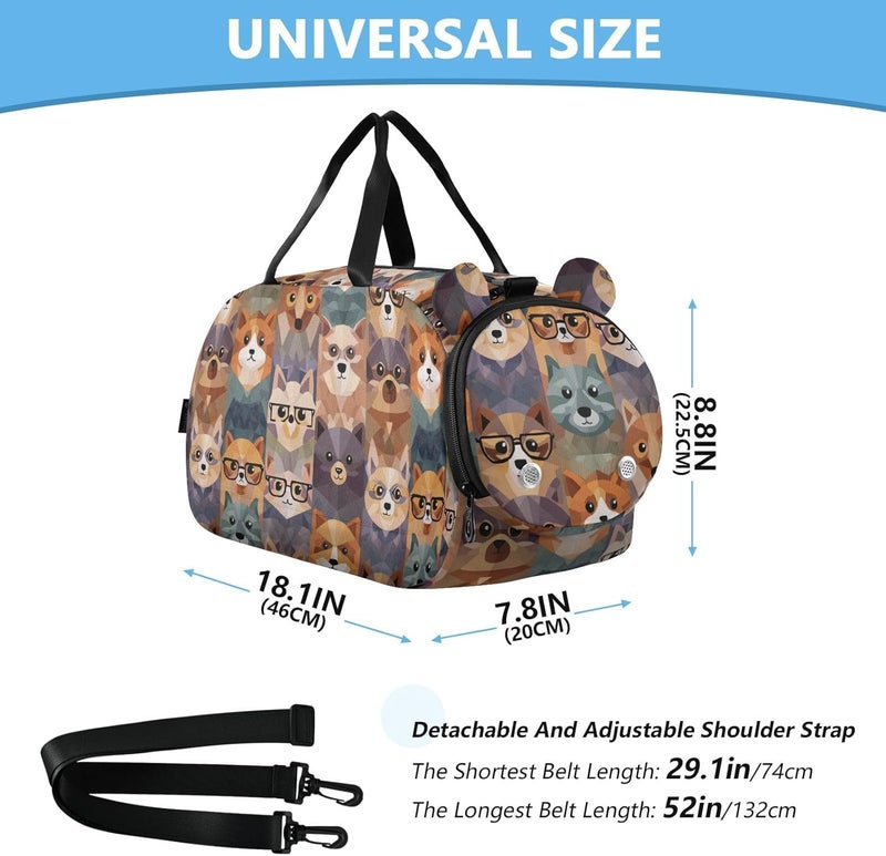 Abstract Animals Cute Kids Duffel Bag with Shoes Compartment Large Capacity Weekend Travel Bag for School Practice, Sports, Travel - Image 3