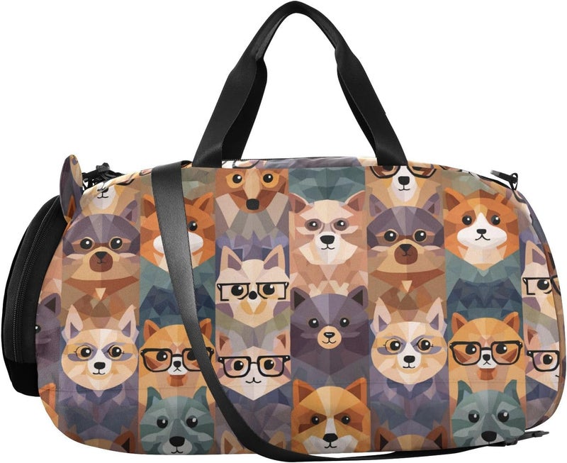 Abstract Animals Cute Kids Duffel Bag with Shoes Compartment Large Capacity Weekend Travel Bag for School Practice, Sports, Travel - Image 2