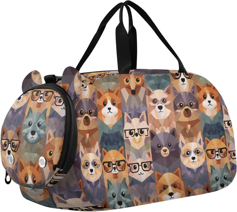 Abstract Animals Cute Kids Duffel Bag with Shoes Compartment Large Capacity Weekend Travel Bag for School Practice, Sports, Travel - Image 1