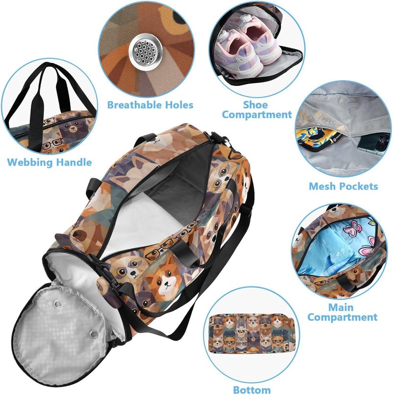 Abstract Animals Cute Kids Duffel Bag with Shoes Compartment Large Capacity Weekend Travel Bag for School Practice, Sports, Travel - Image 4