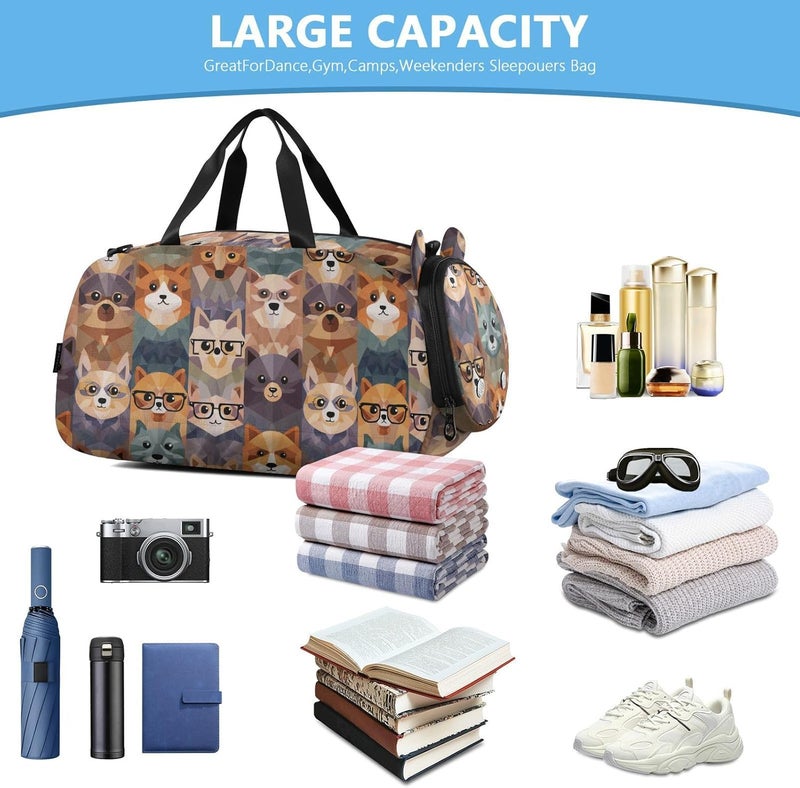 Abstract Animals Cute Kids Duffel Bag with Shoes Compartment Large Capacity Weekend Travel Bag for School Practice, Sports, Travel - Image 5
