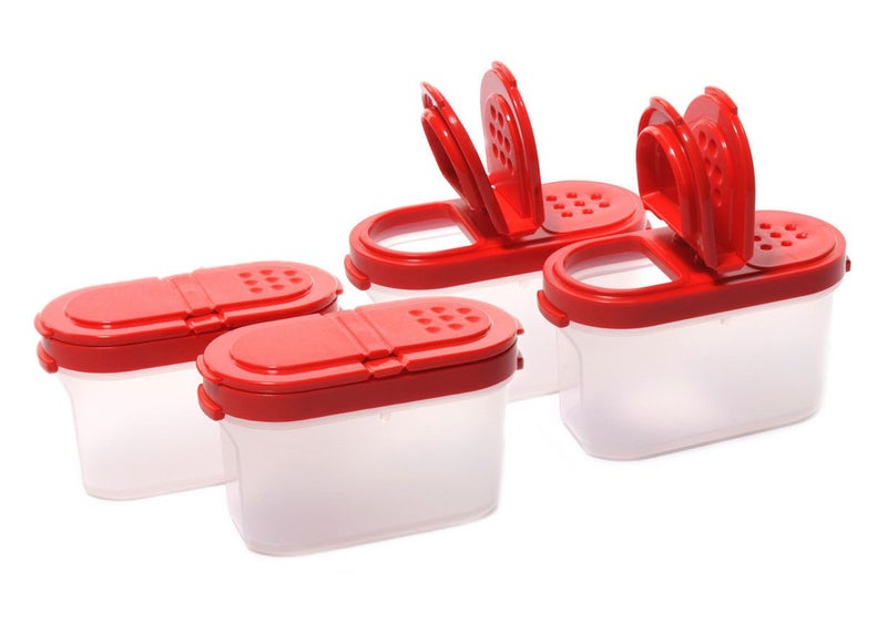 Tupperware Small Spice Shaker (4)pc Set Sheer with Red Seals - Image 1