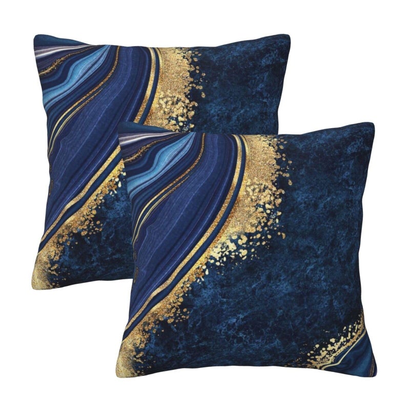 Navy Blue and Gold Marble Throw Pillow Cover 18x18 in Set of 2 Cushion Modern Farmhouse Pillow Covers Soft Pillow Cases Decor for Couch Sofa Living Room Bedroom Outdoor Home