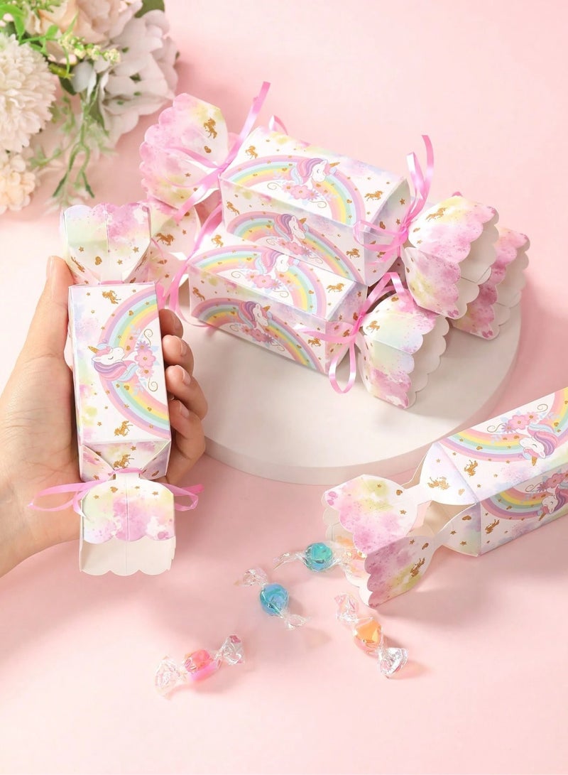 Eid Gifts 6 boxes 8*20cm unicorn design foldable with elegant ribbon tie ideal for gifts and giveaways for children on Eid, birthdays and nature lovers. - Image 1
