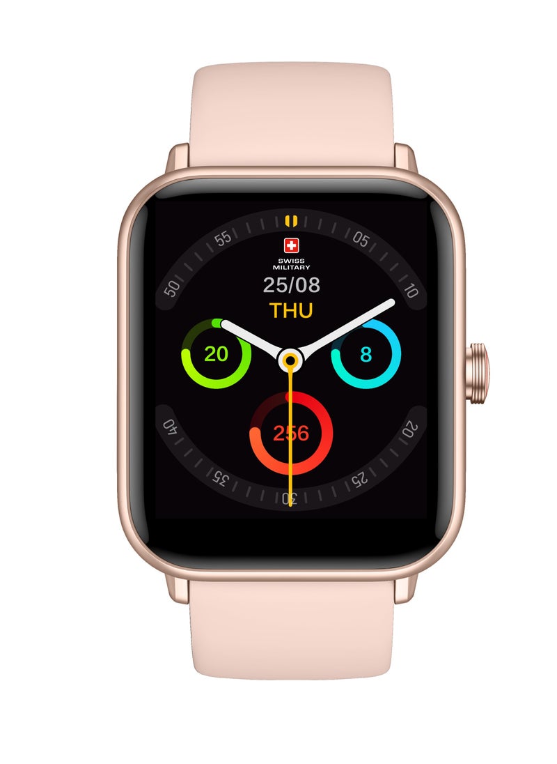SWISS MILITARY - Alps Smart watch,100 Songs Storage, Heart Rate/Stress/BP/Oxygen level Monitoring, Water Resistance: IP67, Battery Life 5to7 Days, Compatibility: IOS/Android-Pink - Image 1