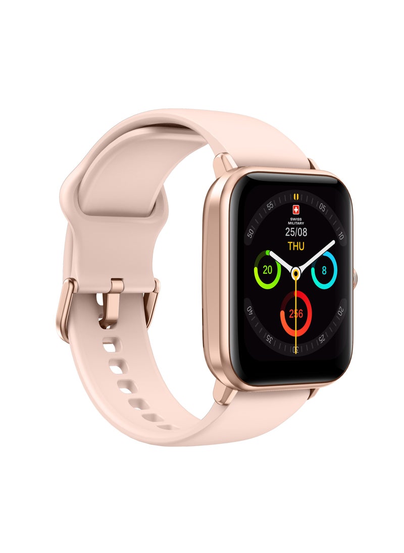 SWISS MILITARY - Alps Smart watch,100 Songs Storage, Heart Rate/Stress/BP/Oxygen level Monitoring, Water Resistance: IP67, Battery Life 5to7 Days, Compatibility: IOS/Android-Pink - Image 1