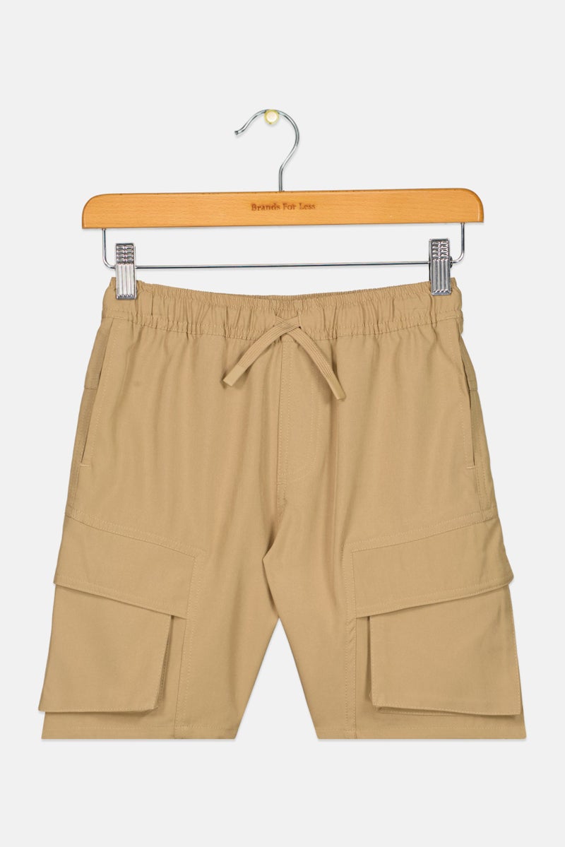 Scene & Heard Kids Boy Drawstring Plain Cargo Short, Dark Khaki  - Image 1