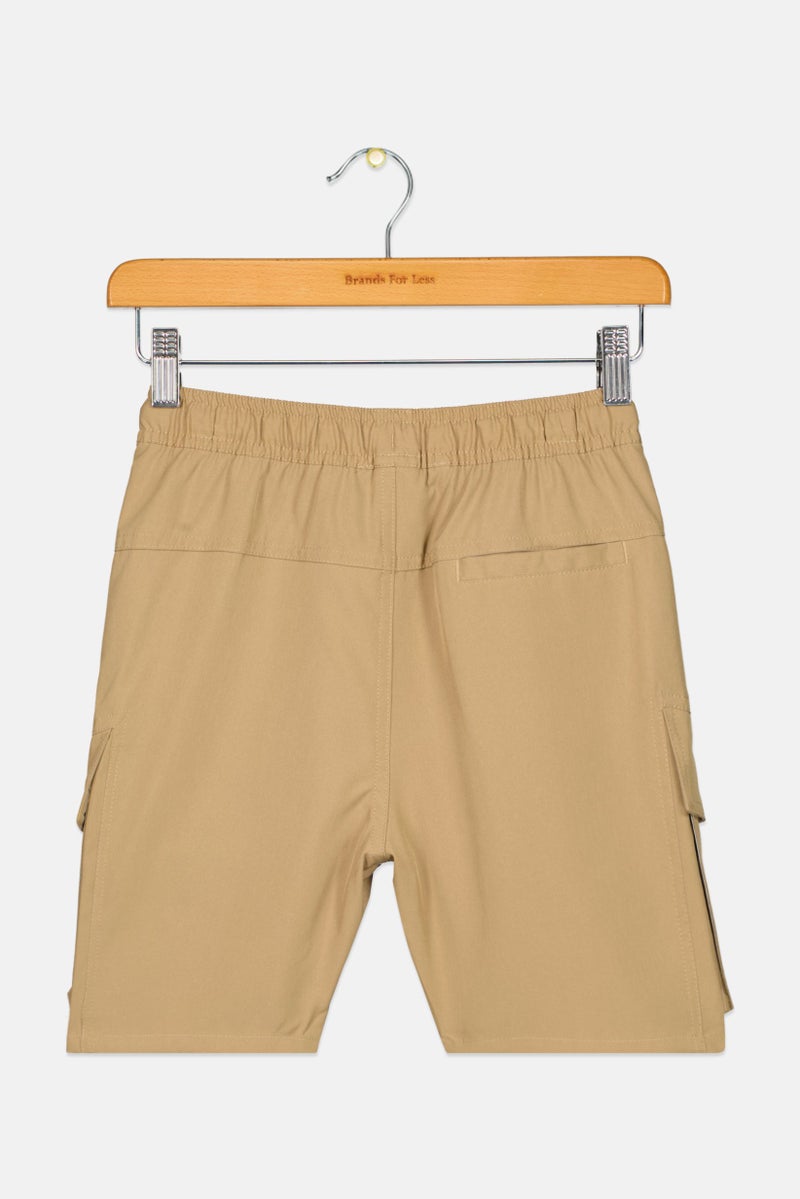 Scene & Heard Kids Boy Drawstring Plain Cargo Short, Dark Khaki  - Image 2