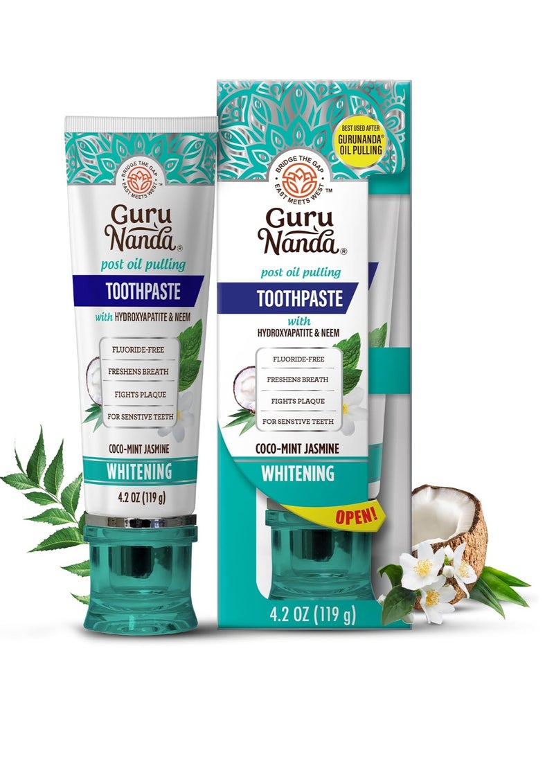 GuruNanda GuruNanda Hydroxyapatite Toothpaste, SLS & Fluoride Free, Whitening Toothpaste - Freshens Breath, Fights Plaque - Natural CocoMint Jasmine Neem, 4.2oz  - Image 1