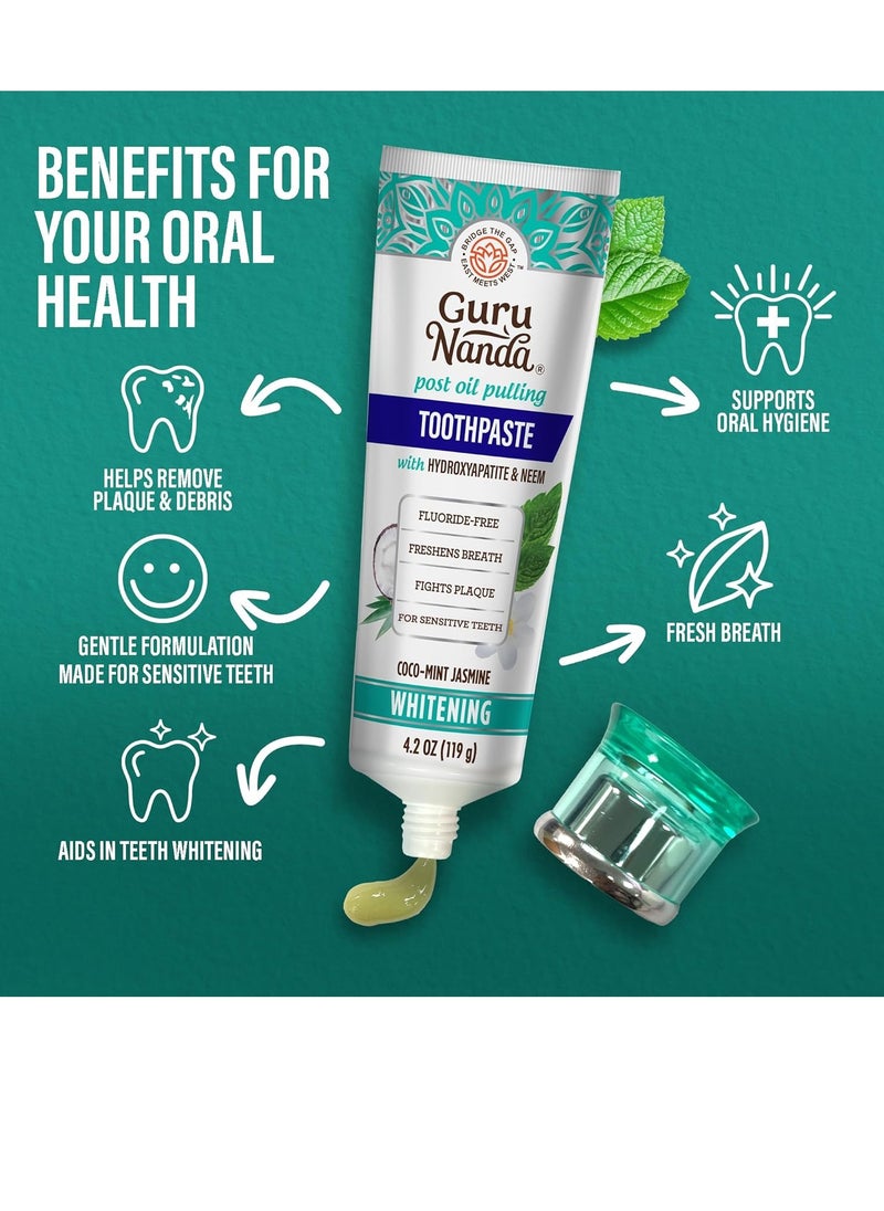 GuruNanda GuruNanda Hydroxyapatite Toothpaste, SLS & Fluoride Free, Whitening Toothpaste - Freshens Breath, Fights Plaque - Natural CocoMint Jasmine Neem, 4.2oz  - Image 2