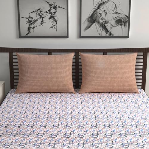 Divine Casa 144 TC 100% Pure Cotton Queen Size Double Bed Bedsheet with 2 Pillow Covers | Soft, Durable & All-Weather Comfortable Easy Care Sheet | Size 222 x 254 CM | Wavy Pattern | Charcoal Blue - Image 2