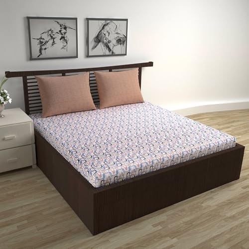 Divine Casa 144 TC 100% Pure Cotton Queen Size Double Bed Bedsheet with 2 Pillow Covers | Soft, Durable & All-Weather Comfortable Easy Care Sheet | Size 222 x 254 CM | Wavy Pattern | Charcoal Blue - Image 1