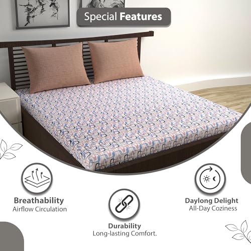Divine Casa 144 TC 100% Pure Cotton Queen Size Double Bed Bedsheet with 2 Pillow Covers | Soft, Durable & All-Weather Comfortable Easy Care Sheet | Size 222 x 254 CM | Wavy Pattern | Charcoal Blue - Image 3