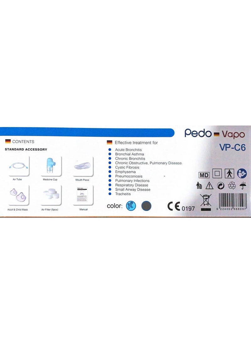 Pedo - Vapo VP-C6 Piston Compressor Nebulizer for Aerosol Therapy from Pedo | Effective for Asthma, Bronchitis, COPD, & More | Includes Masks & Accessories | Compact Design - Image 1