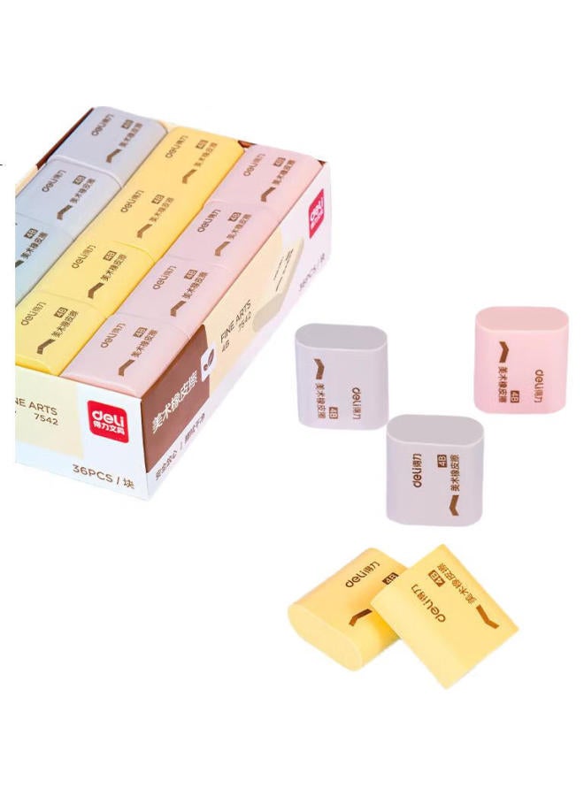Deli 36 Soft Student Erasers, Multi-Color Exam Stationery For Middle School And College Entrance Exams, Drawing Erasers - Image 1