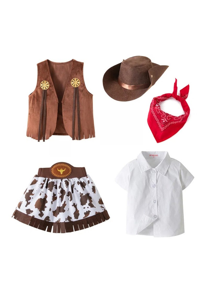 general Western denim skirt suit cosplay cos suit vest suit handsome short-sleeved shirt with foldable hat - Image 1