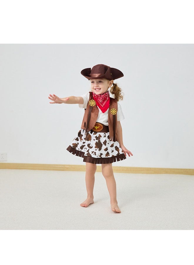 general Western denim skirt suit cosplay cos suit vest suit handsome short-sleeved shirt with foldable hat - Image 2