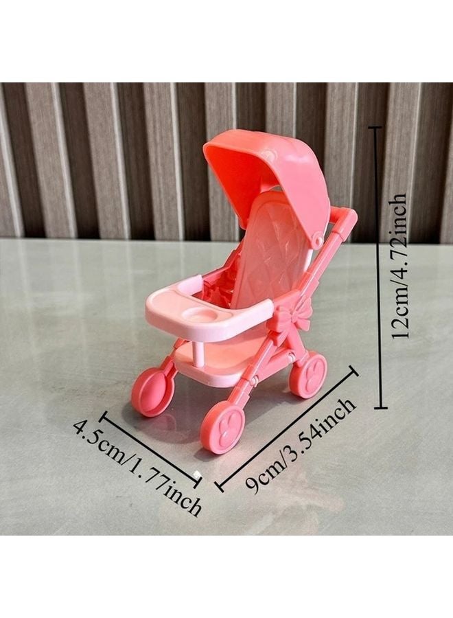 1 Piece Pink White Doll House Toy Stroller With Wheels Grip Storage Basket - Image 2