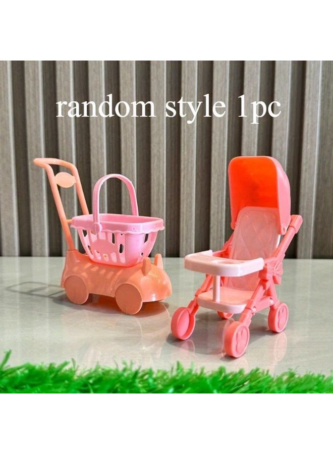 1 Piece Pink White Doll House Toy Stroller With Wheels Grip Storage Basket - Image 3