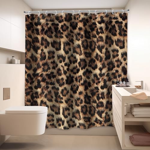 LIGHTINHOME Leopard Print Shower Curtain 60Wx72H Inch Wild Safari Skin Pattern Powerful Cheetah Cat Panthera Black Brown Fur Wildlife Waterproof Bathroom Home Decor 12 Plastic Hooks - Image 4