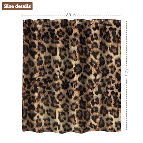 LIGHTINHOME Leopard Print Shower Curtain 60Wx72H Inch Wild Safari Skin Pattern Powerful Cheetah Cat Panthera Black Brown Fur Wildlife Waterproof Bathroom Home Decor 12 Plastic Hooks - Image 5