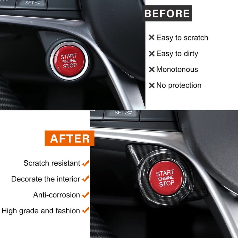 DIYUCAR Carbon fiber Style For Giulia Stelvio 2017 2018 ABS Plastic Car Start Engine Stop Cover Trim Accessories - Image 2