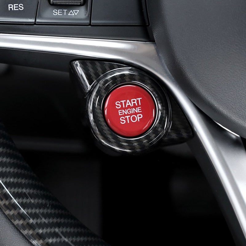 DIYUCAR Carbon fiber Style For Giulia Stelvio 2017 2018 ABS Plastic Car Start Engine Stop Cover Trim Accessories - Image 1