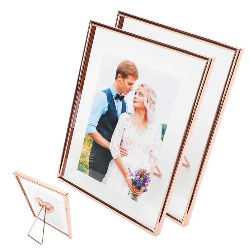 AhaGo Rose Gold Floating Frame (6""x8""  Vertical  2 Set) with Romantic Heart  For Picture 5x7 4x6 3x5  Modern Minimalist Style  Classy Gift For Festival  Home or Wedding - Image 1